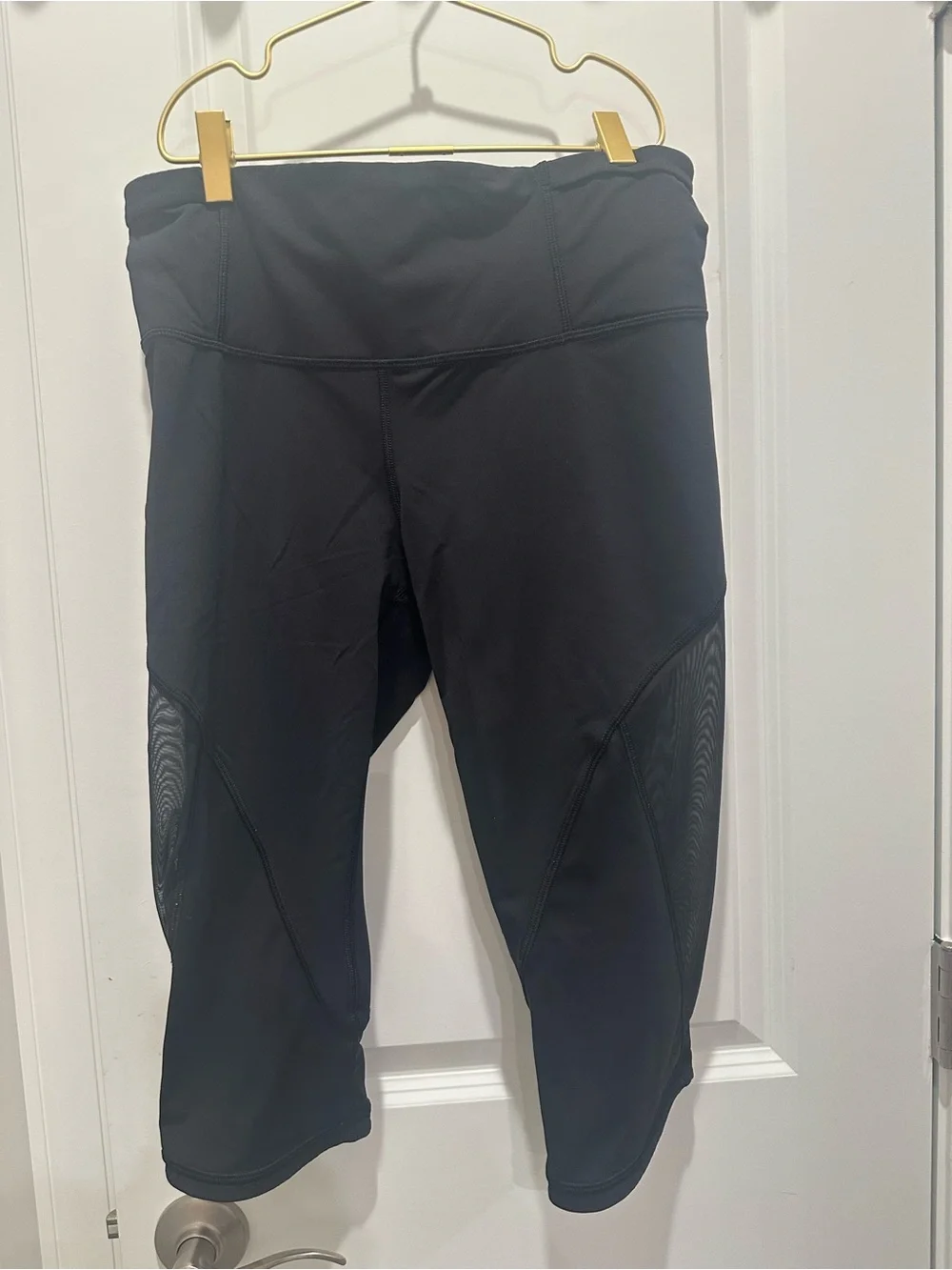 lululemon athletica Black Capri Leggings with Mesh Panels